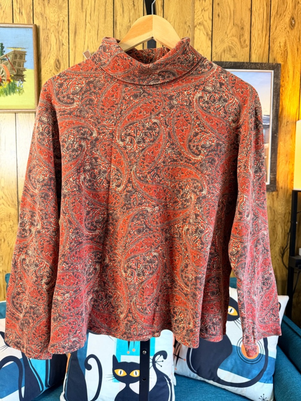 Vintage 100% Cotton Paisley Turtleneck Top